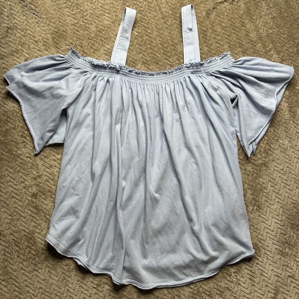 We the Free People Medium Darling off the Shoulder Top Blue Smocked Flowy Top